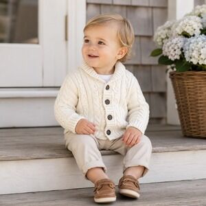 Tommy Bahama Cable Knit Shawl Cardigan Sweater Kids Size‎ 24M Cream Preppy
